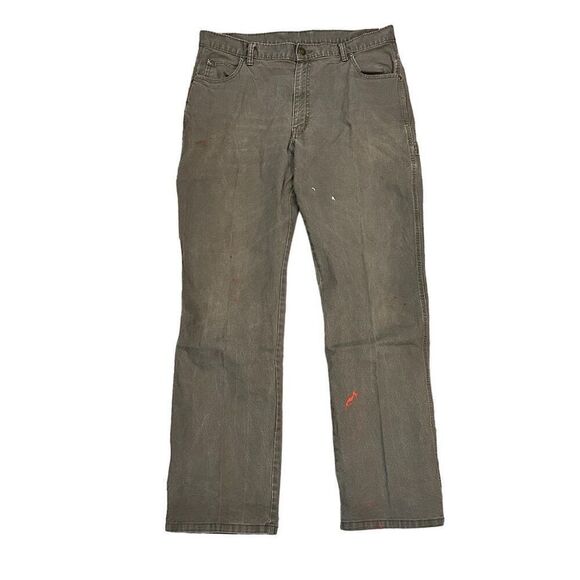 Vtg Dickies Men's Straight Leg Jeans Olive Green 36W 34 Zip Fly Carpenter pants - Picture 1 of 6
